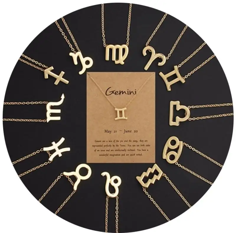 Signo de letra creativa colgantes elegantes encanto cadena de oro astrología Acero inoxidable 12 collar con colgante del zodiaco para mujer