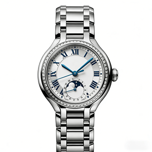 Reloj Automático con Fase Lunar y Bisel de Diamantes, con Números Romanos y Correa de Acero Inoxidable para Mujer, Longinesing - Product Image 1
