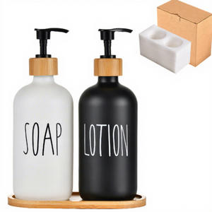Vente chaude : 2 bouteilles en verre Boston de 16 oz (500 ml) avec pompe, dans une boîte, pour lotion, savon liquide, gel douche, <span class=keywords><strong>shampoing</strong></span> - Product Image 1