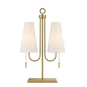 Gold Double Arm Modern Classic Table Lamp with <b>Pull</b> Chain | Timeless <b>Lighting</b> for Hotel Guest Room & Living Area - Product Image 1