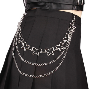 โซ่คาดเอวรูปผีเสื้อ โลหะผสมสังกะสี สีขาว แบบโปร่ง หลายห่วง สำหรับสวมใส่ทุกวัน สไตล์ฮิปฮอป - Product Image 2