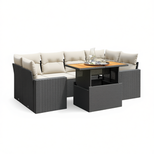 Cream White Garden <b>Sofa</b> Set With Table 6 Seater Outdoor <b>Rattan</b> Furniture Contemporary Design - Product Image 1