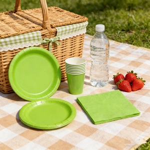 Assiettes de couleur unie DAMAI, vert kiwi, décoration de table d'anniversaire, assiettes en papier jetables, gobelets, serviettes pour fournitures de fête, ensemble de vaisselle - Product Image 2