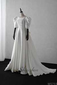 Nouvelle Collection Vintage blanc ivoire Satin robe de mariée pour les femmes manches courtes bouffantes une ligne robes de mariée <span class=keywords><strong>2022</strong></span> - Product Image 2