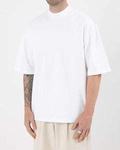 T-shirt d'été pour homme en coton épais à épaules tombantes, col rond, coupe oversize et carrée, style streetwear, uni, de luxe - Product Image 2