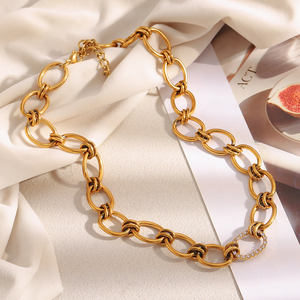 Dreamshow hecho a mano cadenas de moda collares joyería gruesa circón declaración chapado en oro collar de acero inoxidable - Product Image 3