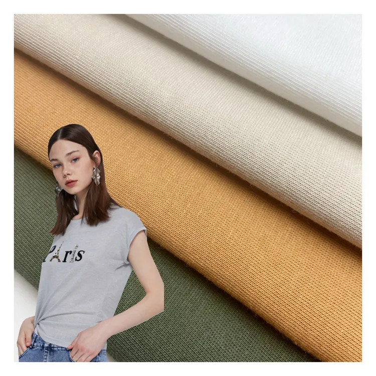 Top quality 67% cotton 33% polyester knit DTY plain dyed 200GSM custom CVC single jersey fabric for tshirts