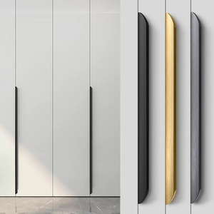 Poignée encastrée longue à ressort pour tiroir de meuble et armoire, sans perçage, forme d'arc, noir, or, gris, blanc - Product Image 1
