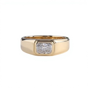 Radiant Cut <b>Men</b> <b>Ring</b> East West Bezel Setting Yellow Gold Wide Band Signet <b>Ring</b> Emerald Cut Unisex Fine Jewelry - Product Image 1