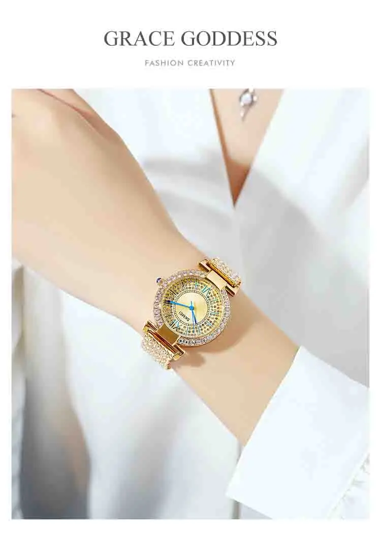 SKMEI 1956 fancy custom brand female quartz watch nice Diamond Waterproof analog display bling Leisure Montre Femme