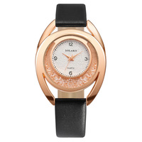 Montre à quartz tendance pour femme avec bracelet en cuir et strass créatifs effet sable mouvant, best-seller