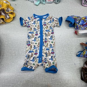 Ropa de Bebé Unisex, Mamelucos de Verano de Manga Corta, Tela de Bambú Estampada, Cierre de Cremallera Bidireccional, Lavable - Product Image 3