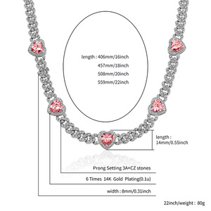 European American <b>Cross</b>-border Valentine's Day Gift Resin Heart-Shaped 8mm Copper Cuban Necklace <b>Chain</b> Sporty for - Product Image 4