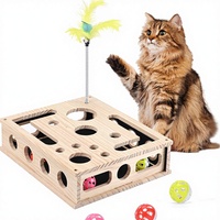 Jouet interactif en bois pour chat, idéal pour l'intérieur, avec lime à griffes, balles à gratter et baguette à plumes – Vente en gros