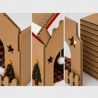 Maison pour chat en carton ondulé, toit en pente de Noël, griffoir, grotte intérieure pour chat avec coussin