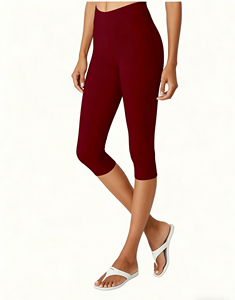 Joyinspring Lot de 2 leggings capri décontractés pour femmes grandes tailles - Taille haute, extensibles, longueur genou, bleu marine et bordeaux - Product Image 5