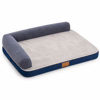 Lit pour animaux de compagnie avec coussin en mousse en velours bleu et tissu denim, literie pour animaux de compagnie quatre saisons, du L au 4XL