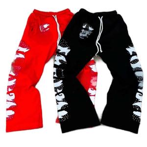 Benutzer definierte gestapelte Siebdruck Französisch Terry Wide Straight Leg Flared Jogging hose Hersteller Strass Sweat Baggy Pants Men - Product Image 1