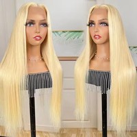 Perruque frontale brésilienne en cheveux humains vierges bruts, alignés sur les cuticules, blond 613, avec dentelle transparente et cheveux de bébé, pour femmes noires