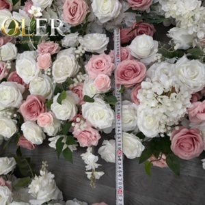Centre de table floral en soie rose poudré et blanc mélangé, fait main, pour mariage et banquet, vente en gros - Product Image 3