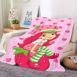 Couverture en peluche personnalisée en gros, motif fraise de dessin animé mignon, impression Kawaii, couvertures polaires en flanelle sur mesure - Product Image 2