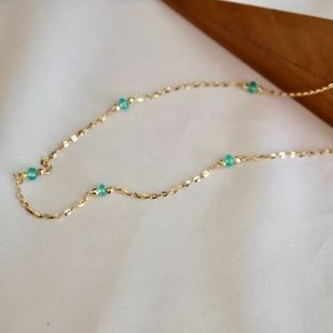 เครื่องประดับมินิมอล Xinfly ของขวัญสุดพิเศษ สร้อยคอทอง 18K ประดับด้วยลูกปัดพลอยธรรมชาติ มรกต และโซ่ทอง 18K - Product Image 3