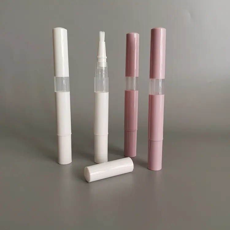 Empty plastic nail oil pen, eyelash growth liquid bottle, twist pen with brush for whitening pen, eyelash, liquid 3ml pink white