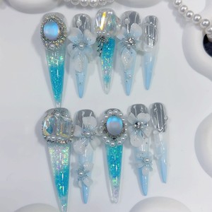 <span class=keywords><strong>Uñas</strong></span> Postizas Aurora Azul <span class=keywords><strong>con</strong></span> Pedrería Romántica de Lujo para Boda, <span class=keywords><strong>Uñas</strong></span> Artificiales <span class=keywords><strong>con</strong></span> Destellos de <span class=keywords><strong>Rosas</strong></span> Fluidas, Proveedor Popular - Product Image 1