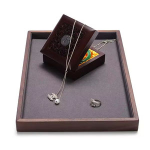 Wooden Jewelry Display Tray Velvet Earrings Rings Storage Showcase <b>Watch</b> Bracelet Jewelry <b>Sets</b> Plate - Product Image 3