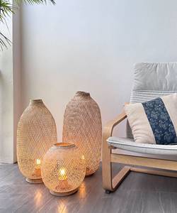Bamboo Floor <b>Lantern</b> Standing Light Woven Basket Lamp Boho Rustic Plug in <b>Rattan</b> Base Home Decor Vietnam Supplier - Product Image 6