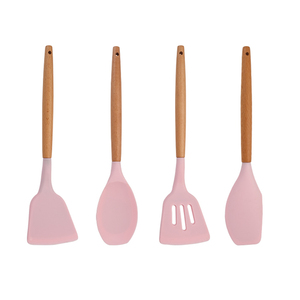 Dụng Cụ Chống Trượt Có Rãnh Silicone Turner Spatula Set Cạo Dao Với Tay Cầm Bằng Gỗ Đồ Dùng Nhà Bếp - Product Image 5