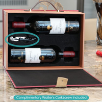Caja de Vino OEM Color Rojo Champán, Juego de Regalo de Cuero y Papel, Caja de Embalaje para 2 Botellas, Caja de Regalo de Lujo para Botellas de Vino