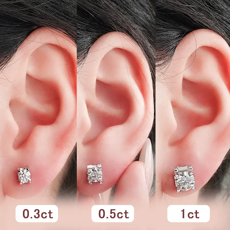 Bijoux femmes plaqué or 925 boucle d'oreille en argent Starsgem DEF GH VVS clous de moissanite coupe ronde pierres précieuses lâches boucles d'oreilles moissanite