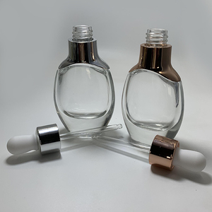 헝지안 에센셜 오일 화장품 유리 스포이드 공병 투명 플랫형 15ml 30ml 50ml 실버 골드 캡 - Product Image 5