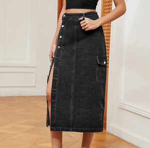 <span class=keywords><strong>Jupe</strong></span> en jean pour femme 2026 – Nouvelle collection – Coupe <span class=keywords><strong>droite</strong></span> mi-longue boutonnée – Vente flash - Product Image 6