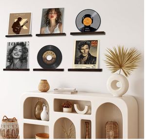 Juego de montaje en pared de discos de vinilo personalizado de 6 soportes de discos de vinilo de madera estante de exhibición vintage de nogal para almacenamiento de obras de arte de álbumes de CD - Product Image 3
