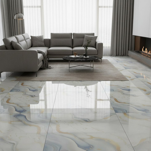 Carrelage de sol en porcelaine poli de luxe moderne personnalisé imprimé avec un aspect de marbre bleu or 600x600 pour salon et chambres à coucher - Product Image 3