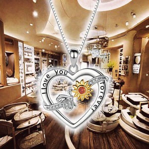 핫 트렌디 실버 도금 크리에이티브 하트 모양 허니 해바라기 펜던트 꿀벌 컬렉션 목걸이 지르콘 쥬얼리 남여 공용 해피 데이 - Product Image 4