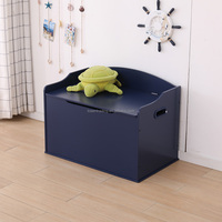 Banco de almacenamiento de madera clásico azul marino Austin con tapa con bisagras de seguridad, caja organizadora de juguetes de gran capacidad para niños