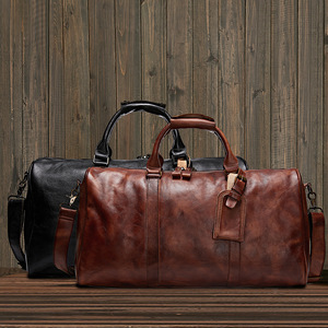 Bolsa de Gimnasio Retro de Cuero Genuino Personalizada al por Mayor, Bolsa de Barril, Bolsa de Viaje Portátil Multifuncional, Bolsa de Hombro Vintage - Product Image 2