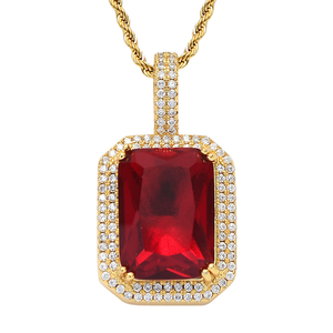 Collier pendentif en pierre de naissance colorée hip-hop, serti de zircon solide, saphir, émeraude, <span class=keywords><strong>rubis</strong></span>, pierre précieuse, <span class=keywords><strong>bijoux</strong></span> de luxe - Product Image 4