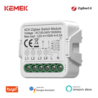 Module d'interrupteur intelligent ZigBee Tuya 1 2 3 4 voies pour contrôle de l'éclairage, AC100-240V, fil neutre, large plage de tension