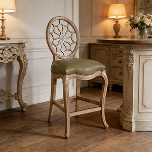 Muebles de Bar Franceses, Taburete Alto de Madera Maciza con Respaldo Redondo y Patrón Tallado Antiguo <span class=keywords><strong>para</strong></span> Bar en Casa y Sala de Estar - Product Image 1