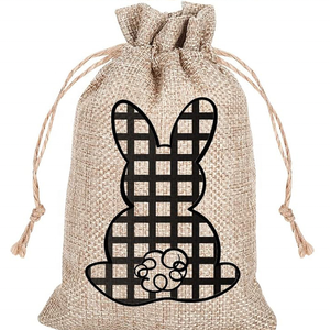 Bolsitas de Yute Ecológicas para Niños con Diseño de Conejito de Pascua, Bolsitas con Cordón para Regalos de Fiesta de Pascua, Cajas de Dulces de Arpillera - Product Image 3