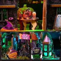 IIECREATE Maisons de poupées éducatives, kit de maison miniature DIY Nuit d'Halloween, puzzle en bois 3D avec fonction d'éclairage pour adultes