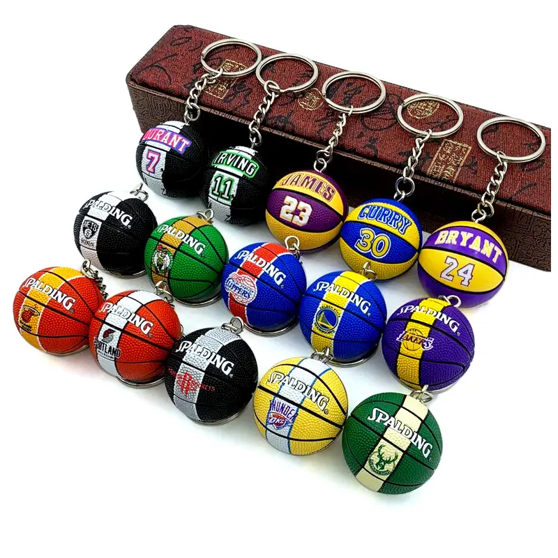 3D basketbol PVC anahtarlık süs sepeti Net anahtarlık Mini bilya kolye erkek basketbol Charms hediyeler için