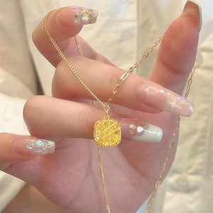 Geometric Gold Plated Square Necklace Zinc Alloy Sugar Cube Pendant Clavicle Chain Gift Jewelry - Product Image 3
