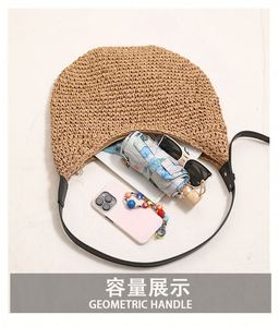 กระเป๋าสะพายไหล่สานสำหรับผู้หญิง แฟชั่นใหม่ สีพื้น ปิดซิป สไตล์เดรส เหมาะสำหรับวันหยุดพักผ่อนที่ชายหาด - Product Image 5