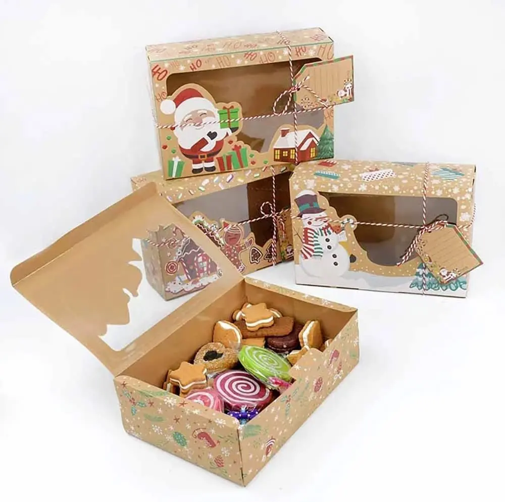 Atacado personalizado Natal cookies embalagens caixas eco-friendly grandes recipientes biscuit caixa de presente com janela transparente