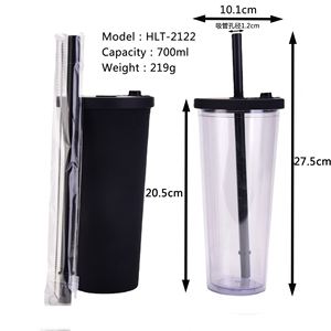 Custom Logo 24Oz Double Wall Matte Plastic Bulk Tumblers <b>Reusable</b> Coffee <b>Cups</b> <b>With</b> <b>Lids</b> and Straw for Business Gifts - Product Image 2